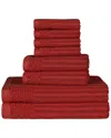 Superior Cotton Highly Absorbent 8pc Solid And Checkered Border Towel Set In Burgundy