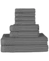 Superior Cotton Highly Absorbent 8pc Solid And Checkered Border Towel Set In Charcoal