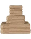 Superior Cotton Highly Absorbent 8pc Solid And Checkered Border Towel Set In Coffee