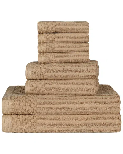 Superior Cotton Highly Absorbent 8pc Solid And Checkered Border Towel Set In Coffee