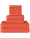 Superior Cotton Highly Absorbent 8pc Solid And Checkered Border Towel Set In Coral