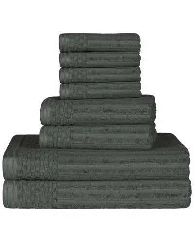 Superior Cotton Highly Absorbent 8pc Solid And Checkered Border Towel Set In Green