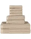 Superior Cotton Highly Absorbent 8pc Solid And Checkered Border Towel Set In Ivory