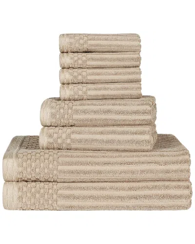 Superior Cotton Highly Absorbent 8pc Solid And Checkered Border Towel Set In Ivory