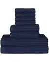 Superior Cotton Highly Absorbent 8pc Solid And Checkered Border Towel Set In Navy
