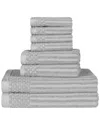 Superior Cotton Highly Absorbent 8pc Solid And Checkered Border Towel Set In Silver
