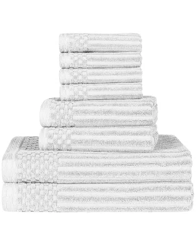 Superior Cotton Highly Absorbent 8pc Solid And Checkered Border Towel Set In White