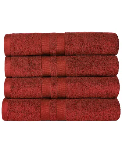 Superior Cotton Highly Absorbent Solid 4pc Quick-drying Bath Towel Set In Maroon