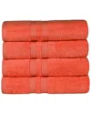 Superior Cotton Highly Absorbent Solid 4pc Quick-drying Bath Towel Set In Orange