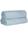 Superior Cotton Highly Absorbent Solid And Checkered Border Bath Sheet Set In Blue
