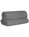 Superior Cotton Highly Absorbent Solid And Checkered Border Bath Sheet Set In Charcoal