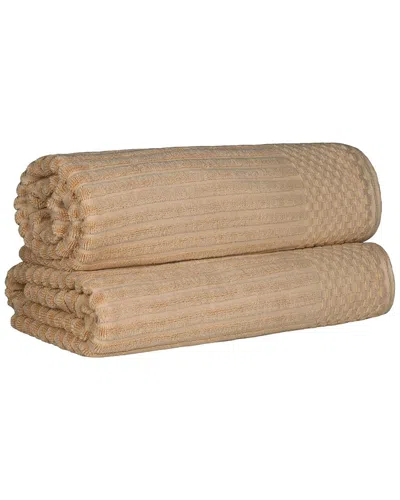 Superior Cotton Highly Absorbent Solid And Checkered Border Bath Sheet Set In Coffee