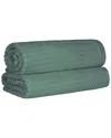 Superior Cotton Highly Absorbent Solid And Checkered Border Bath Sheet Set In Green