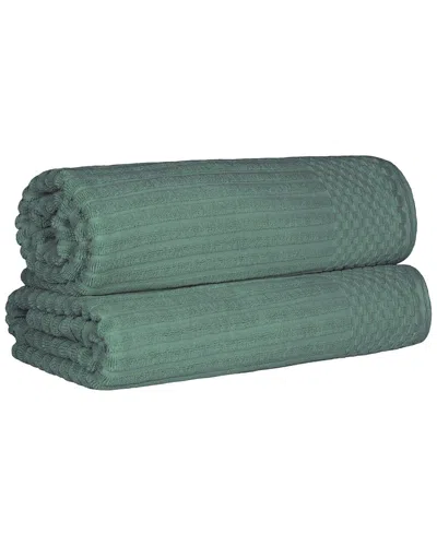 Superior Cotton Highly Absorbent Solid And Checkered Border Bath Sheet Set In Green