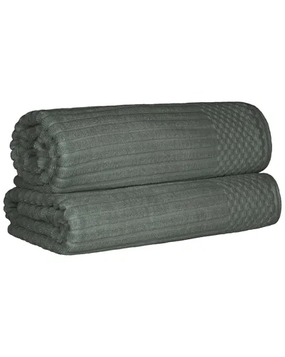 Superior Cotton Highly Absorbent Solid And Checkered Border Bath Sheet Set In Green