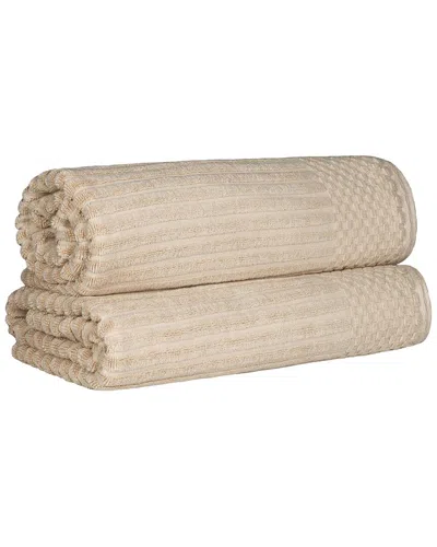 Superior Cotton Highly Absorbent Solid And Checkered Border Bath Sheet Set In Neutral