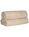 Superior Cotton Highly Absorbent Solid And Checkered Border Bath Sheet Set In Ivory