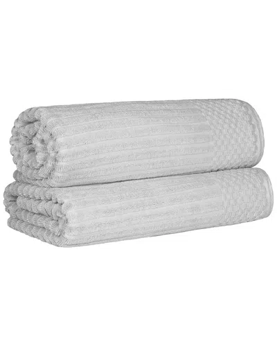 Superior Cotton Highly Absorbent Solid And Checkered Border Bath Sheet Set In Silver