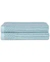 Superior Cotton Highly Absorbent Solid And Checkered Border Bath Towel Set In Blue