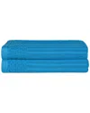 Superior Cotton Highly Absorbent Solid And Checkered Border Bath Towel Set In Blue