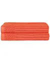 Superior Cotton Highly Absorbent Solid And Checkered Border Bath Towel Set In Coral