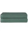 Superior Cotton Highly Absorbent Solid And Checkered Border Bath Towel Set In Green