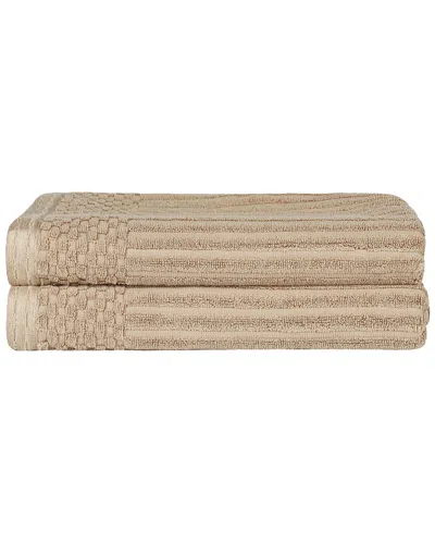 Superior Cotton Highly Absorbent Solid And Checkered Border Bath Towel Set In Ivory