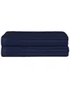 Superior Cotton Highly Absorbent Solid And Checkered Border Bath Towel Set In Navy