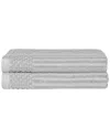 Superior Cotton Highly Absorbent Solid And Checkered Border Bath Towel Set In Silver