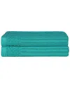 Superior Cotton Highly Absorbent Solid And Checkered Border Bath Towel Set In Turquoise