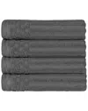 Superior Cotton Highly Absorbent Solid And Checkered Border Hand Towel Set In Charcoal