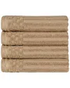Superior Cotton Highly Absorbent Solid And Checkered Border Hand Towel Set In Coffee