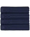 Superior Cotton Highly Absorbent Solid And Checkered Border Hand Towel Set In Navy