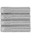Superior Cotton Highly Absorbent Solid And Checkered Border Hand Towel Set In Silver