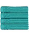 Superior Cotton Highly Absorbent Solid And Checkered Border Hand Towel Set In Turquoise