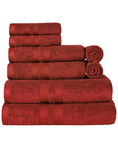 Superior Long Staple Combed Cotton Highly Absorbent Solid 8pc Quick-drying Towel Set In Maroon