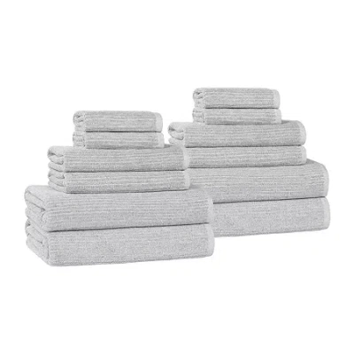 Superior Destin Collection | 80% Cotton 20% Viscose 12-pc. Quick Dry Solid Bath Towel Set In Silver