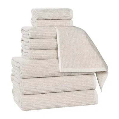 Superior Destin Collection | 80% Cotton 20% Viscose 9-pc. Quick Dry Chevron Bath Towel Set In Sand