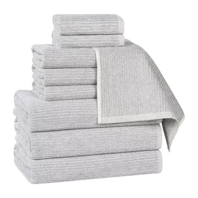 Superior Destin Collection | 80% Cotton 20% Viscose 9-pc. Quick Dry Chevron Bath Towel Set In Silver