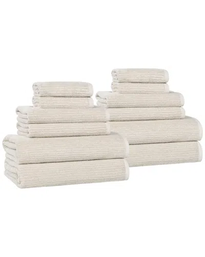 SUPERIOR SUPERIOR DESTIN MEDIUM WEIGHT SOLID RIBBED 12PC TOWEL SET
