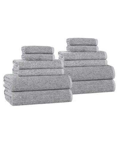 Superior Destin Viscose Blend Absorbent Quick Dry Solid Ribbed Design 12-piece Towel Set In Gray