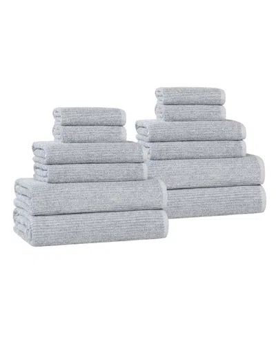 Superior Destin Viscose Blend Absorbent Quick Dry Solid Ribbed Design 12-piece Towel Set In Blue