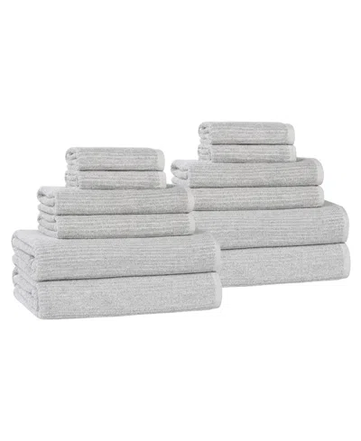 Superior Destin Viscose Blend Absorbent Quick Dry Solid Ribbed Design 12-piece Towel Set In Gray