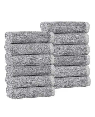 Superior Destin Viscose Blend Absorbent Quick Dry Solid Ribbed Design 12-piece Washcloth Set In Gray