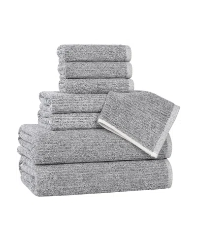 Superior Destin Viscose Blend Absorbent Quick Dry Solid Ribbed Design 8-piece Towel Set In Gray