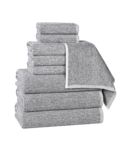 Superior Destin Viscose Blend Absorbent Quick Dry Solid Ribbed Design 9-piece Towel Set In Gray