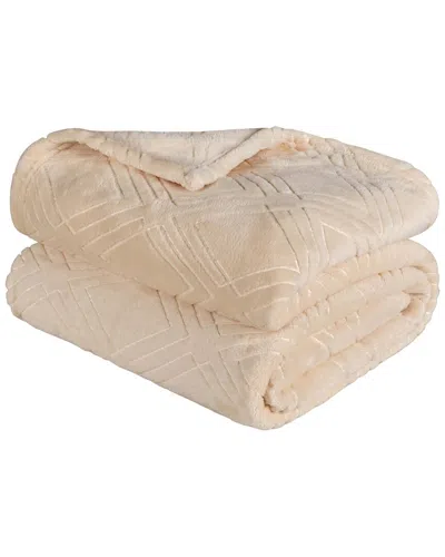 Superior Diamond Flannel Fleece Plush Ultra-soft Blanket In Cream