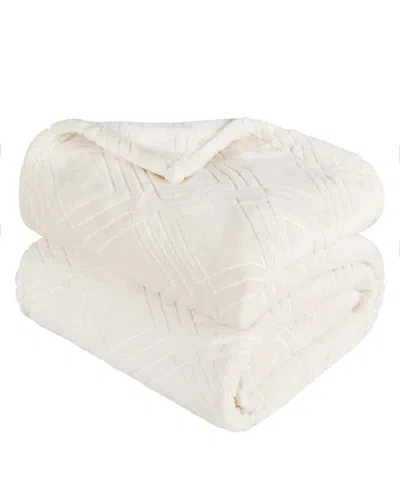 Superior Diamond Flannel Fleece Plush Ultra-soft Blanket, Full/queen In Ivory