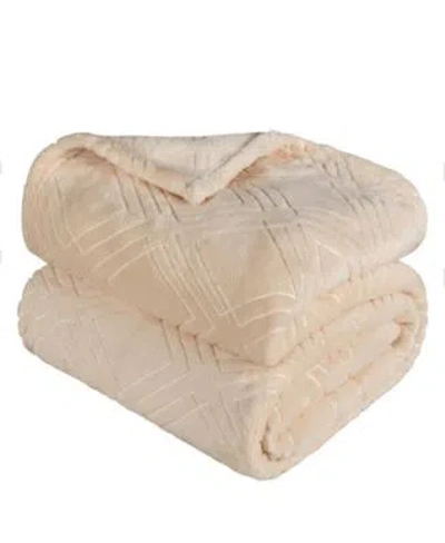 Superior Diamond Flannel Fleece Plush Ultra Soft Blanket In Neutral