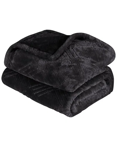 Superior Diamond Flannel Fleece Plush Ultra-soft Throw In Black